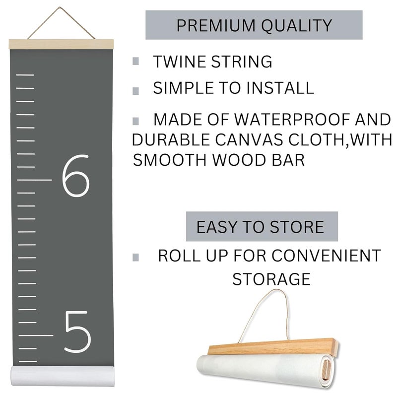 Morxy Canvas Growth Chart for Kids - Unisex Kids Room Wall Decor - Measuring Height Chart- Wall Tape with Height Chart for Kids (Canvas, Plain Dark Gray) - Image 2
